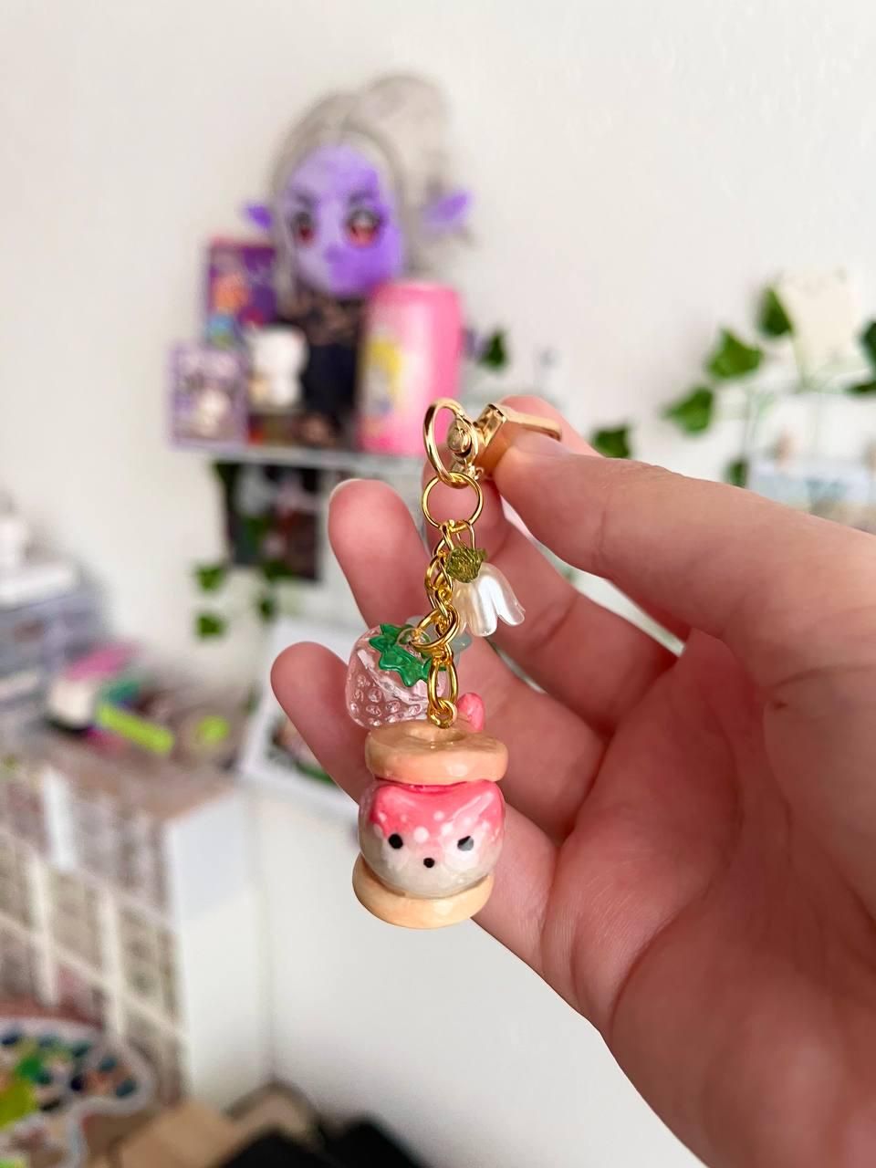 Bagel Meowberry Cat Keychain – Handmade Clay Cat Lover Gift, Cute Kawaii Bag Accessory