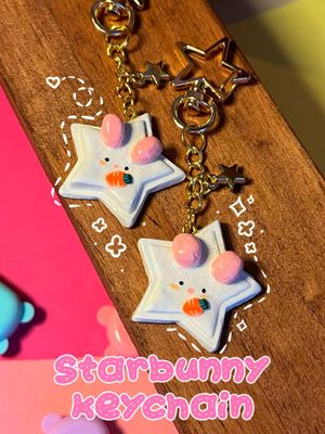 Handmade Starbunny Magnet or Keychain – Cute Bunny Clay Accessory, Kawaii Desk Decor