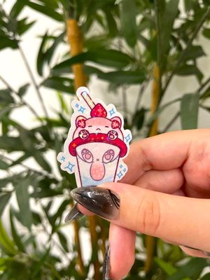 Boba Tea Meowberry Cat Sticker or Print – Kawaii Bubble Tea Cat Art, Gift for Cat Lovers
