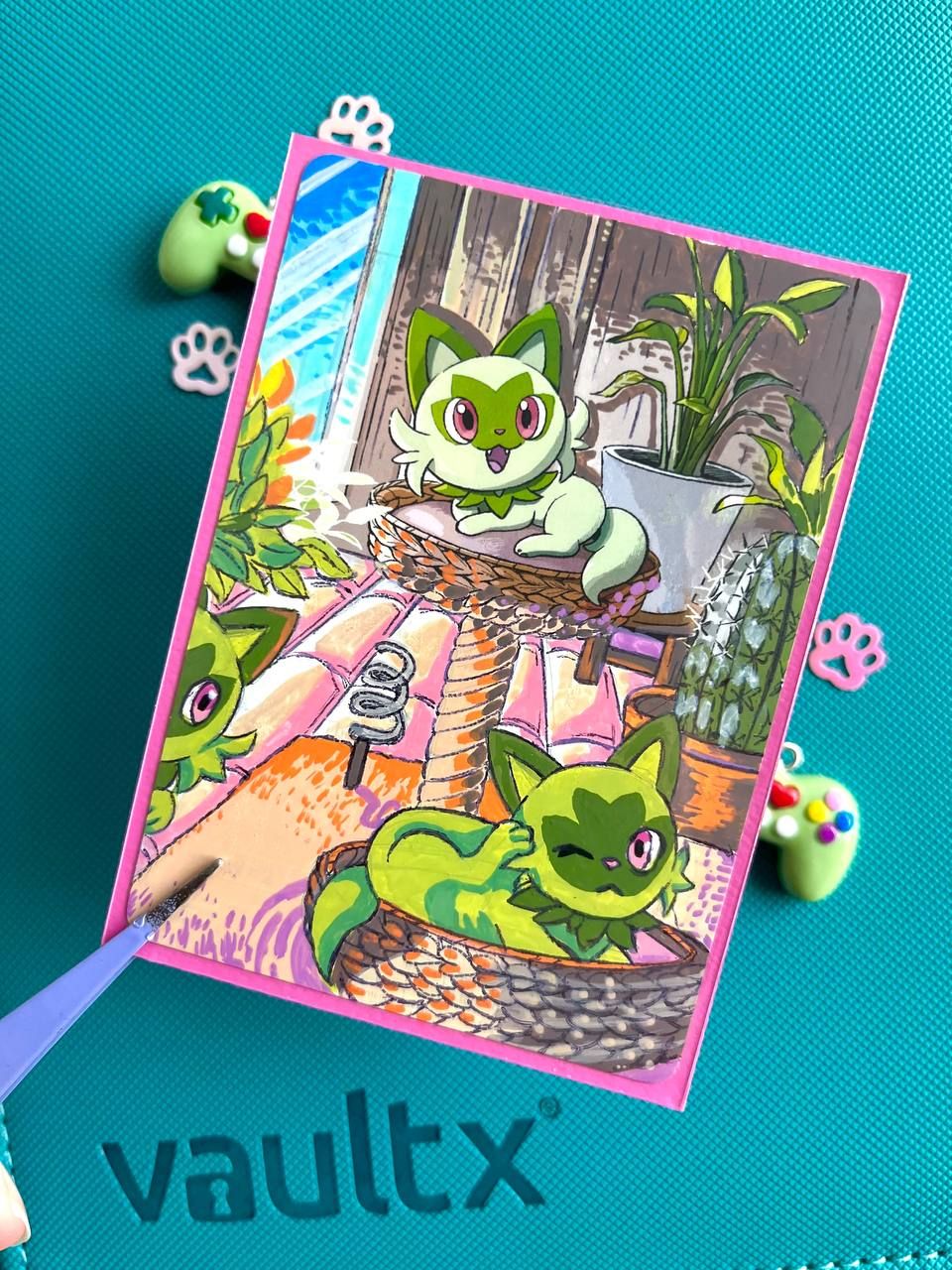 Handpainted Sprigatito Pokemon Card