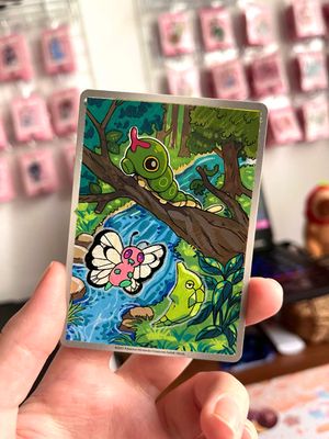 Handpainted Caterpie, Metapod, Butterfree Pokemon Card