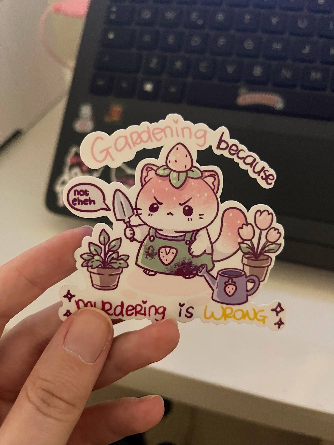 Meowberry the Cat Sticker – Gardening because Murdering is WRONG