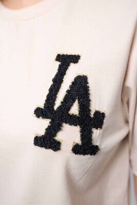 Majica kratek rokav z napisom LA - bež