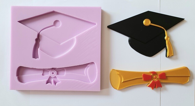 LARGE GRADUATION HAT &amp; SCROLL SET SILICONE MOULD