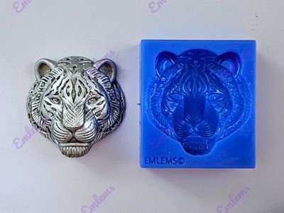 Emlems Jungle Tiger Head 002 Silicone mould food safe, also for resin, clay, wax and more