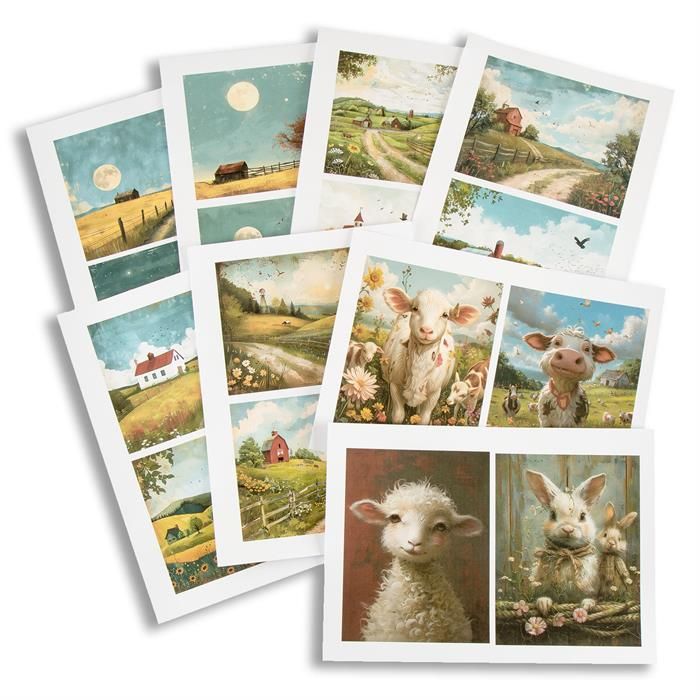 Emlems 25 x A4 Farm Postcard Craft Papers 160gsm