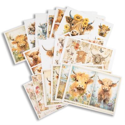 Emlems 35 x A4 Farm Highland Cow Craft Papers 160gsm