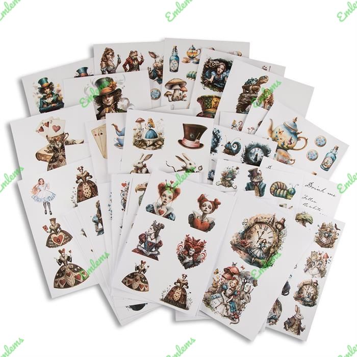 Emlems 50 x A4 Alice in Wonderland Characters Craft Papers 160gsm