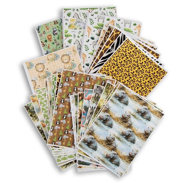 Emlems 50 x A4 Jungle Safari backing Craft Papers 160gsm