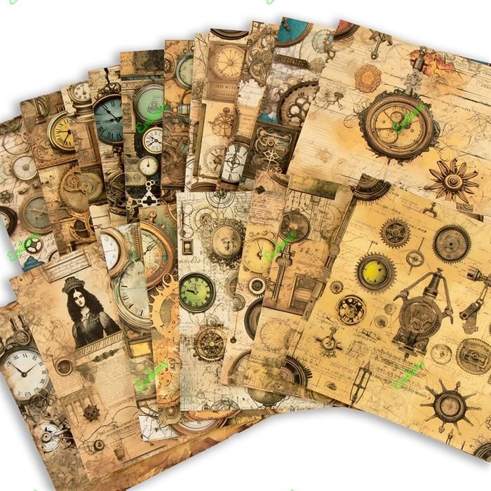 Emlems 50 x 8x8 inch Steampunk Craft Papers 160gsm