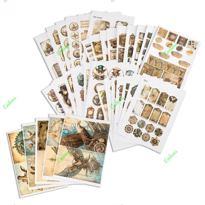 Emlems 50 x Steampunk Tags and Labels Ephemera Craft Papers 160gsm