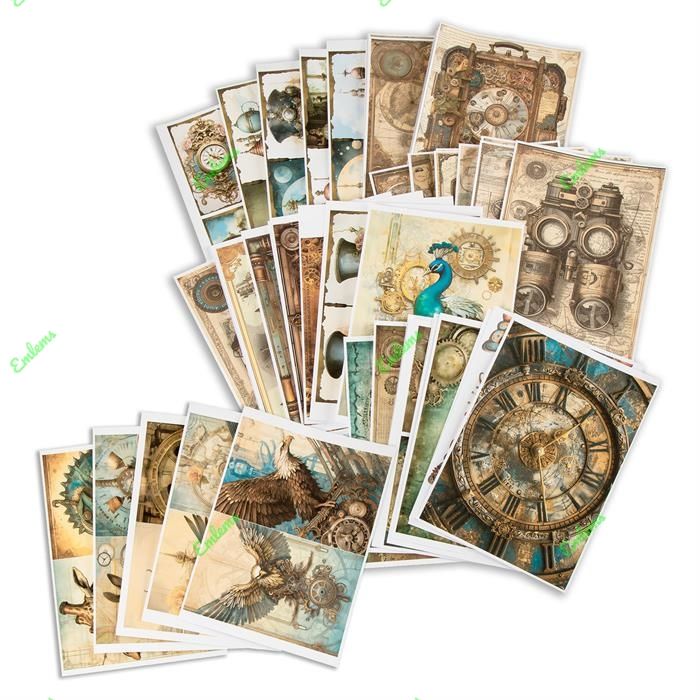 Emlems 50 x Steampunk Backing Craft Papers 160gsm