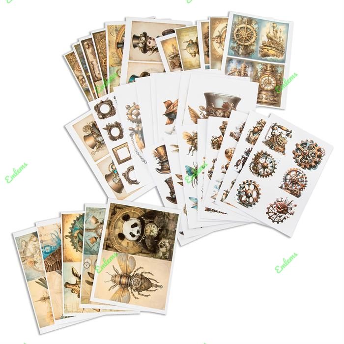 Emlems 50 x Steampunk Craft Papers 160gsm