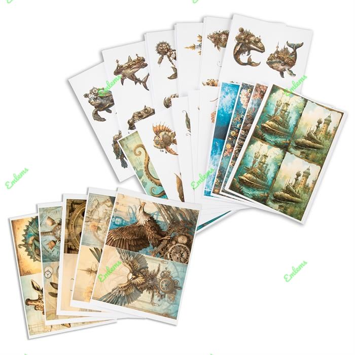 Emlems 40 x Steampunk Under The Sea  Craft Papers 160gsm