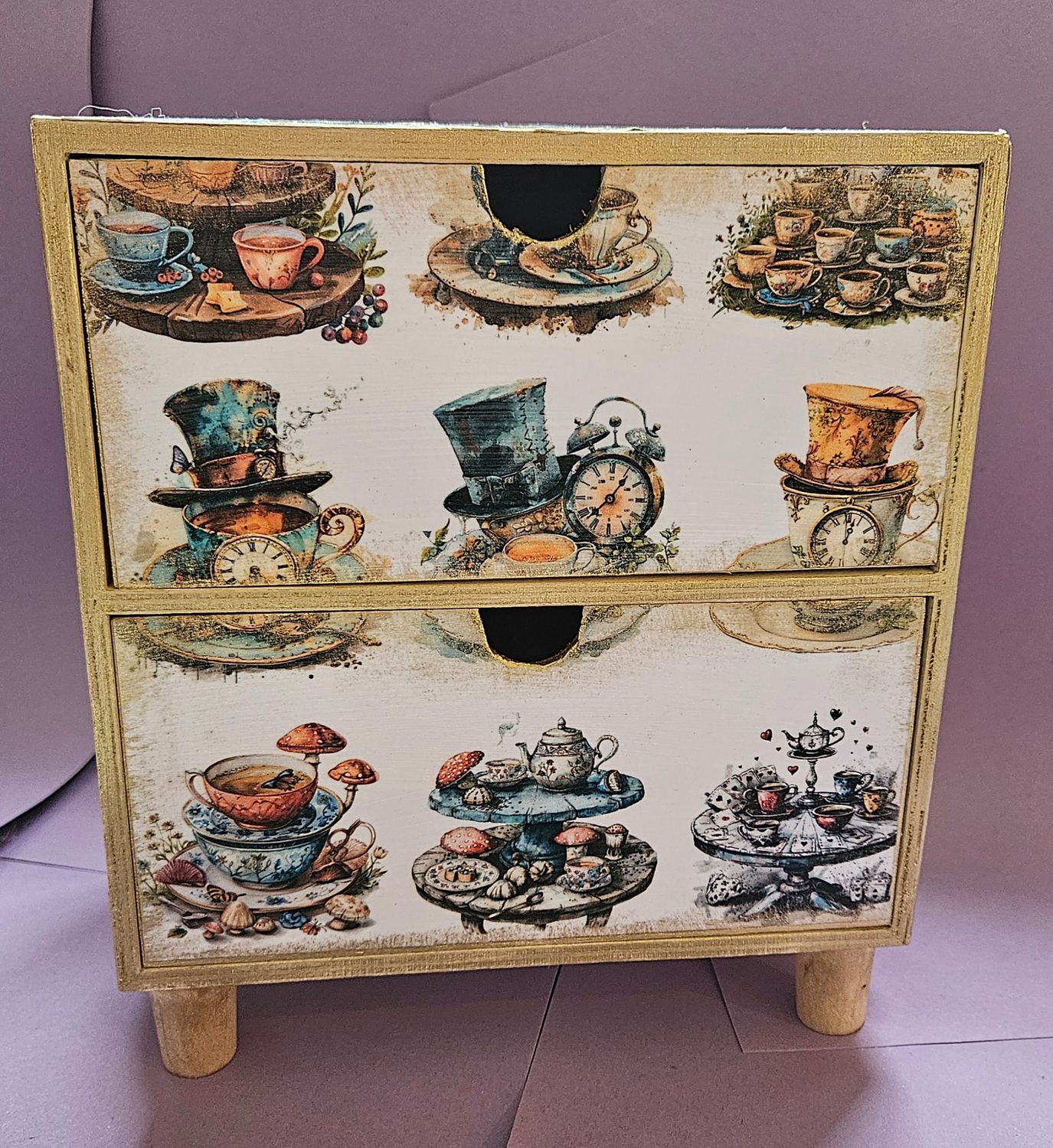 Emlems Handmade Alice in Wonderland Tea Party Wooden Set of Small Drawers
