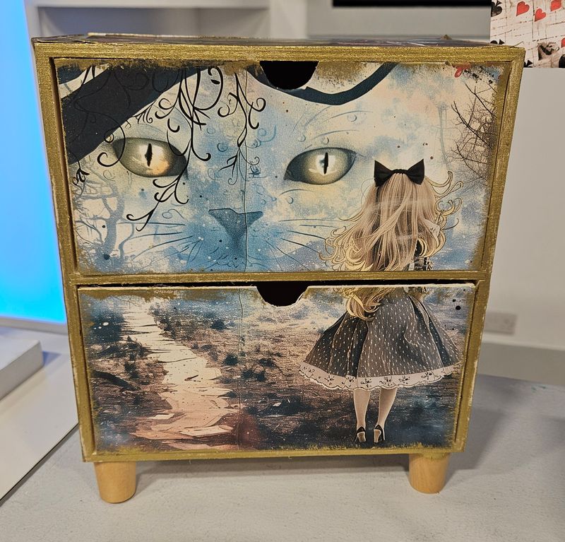Emlems Handmade Alice in Wonderland and Cheshire Cat Wooden Small Drawers