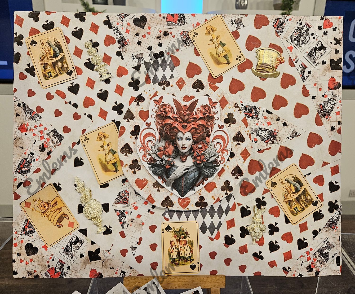 Emlems Large Handmade Hand painted Alice in Wonderland Queen of Hearts Wall Art.