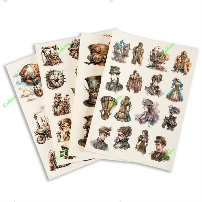 Emlems 4 x A4 Steampunk Transparent Sticker Sheets