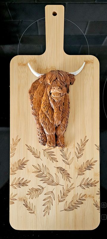Handmade Highland Cow Decorative Solid Wooden Chopping Board by Emlems Giftware