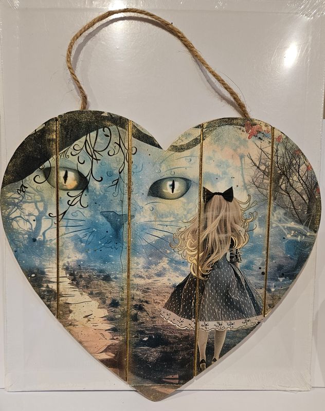 Handmade Alice in Wonderland Wooden  Decorative Hanging Heart by Emlems Giftware