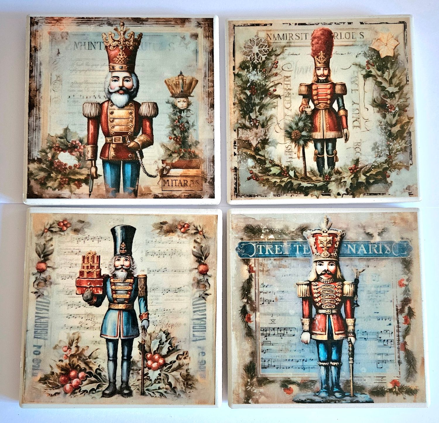 Handmade Christmas Nutcracker Ceramic Coasters x 4 by Emlems Giftware