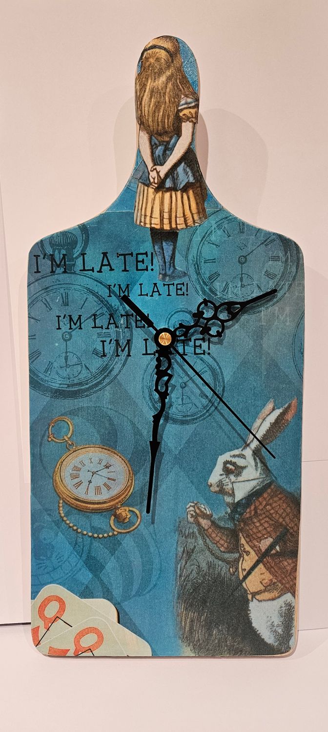 Handmade Alice in Wonderland Solid Wooden Decorative Chopping Board Clock by Emlems Giftware