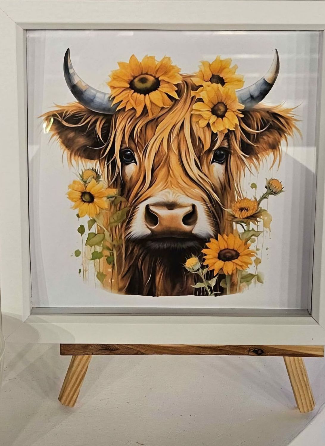 Handmade Sunflower Highland Cow Box Framed Portrait Print by Emlems Giftware