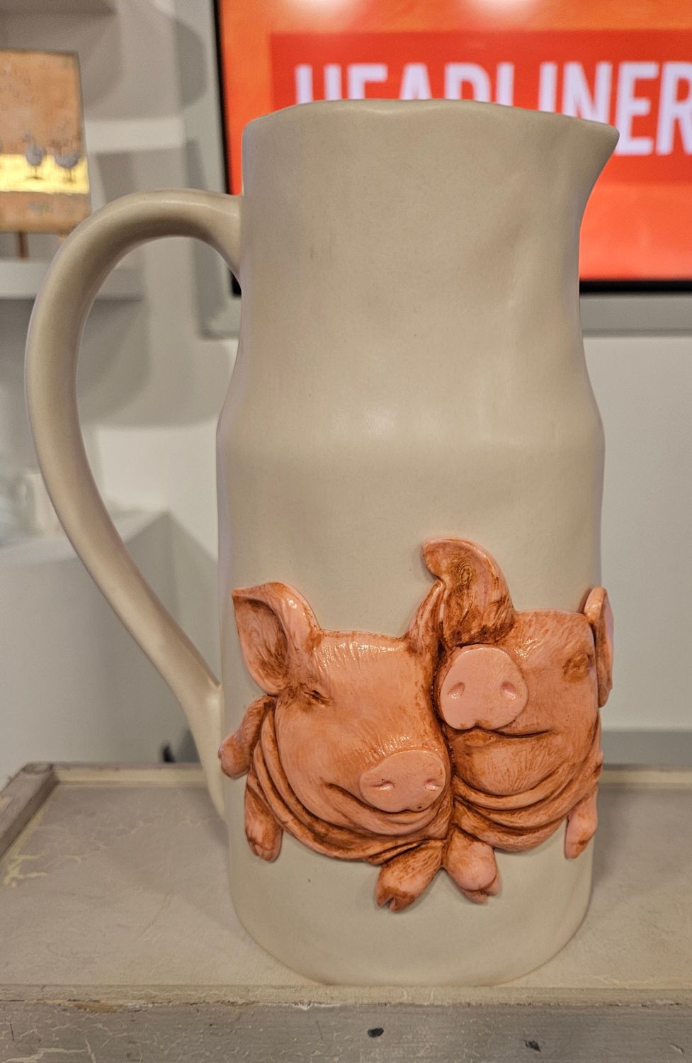 Handmade and Hand Painted Piglets / Pigs Large Cermaic Jug by Emlems Giftware