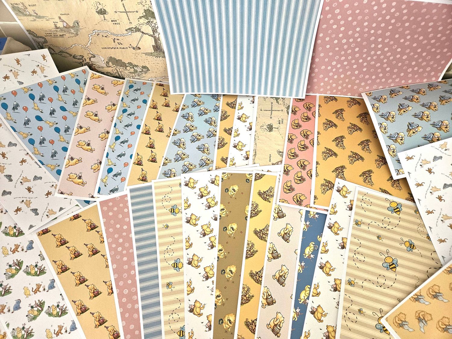 Emlems 50 x A4 Vintage Winnie the Pooh Backing Craft Paper Pack 160gsm