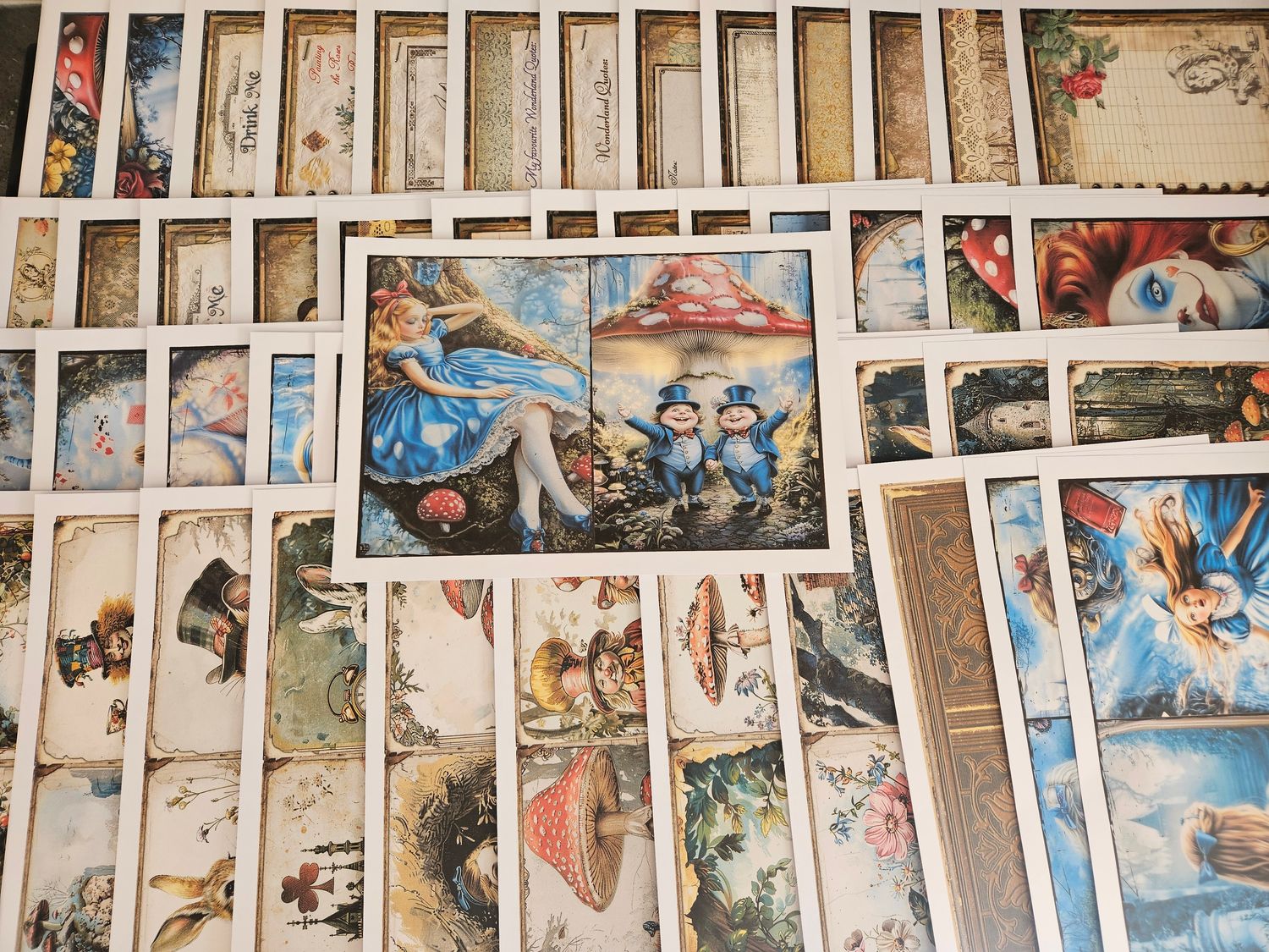 BRAND NEW Emlems 50 x A4 Alice in Wonderland Storybook Craft Papers 160gsm