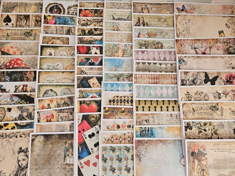 BRAND NEW Emlems Megapack of 70 Alice in Wonderland 8 x 8 inch Craft Papers 160gsm