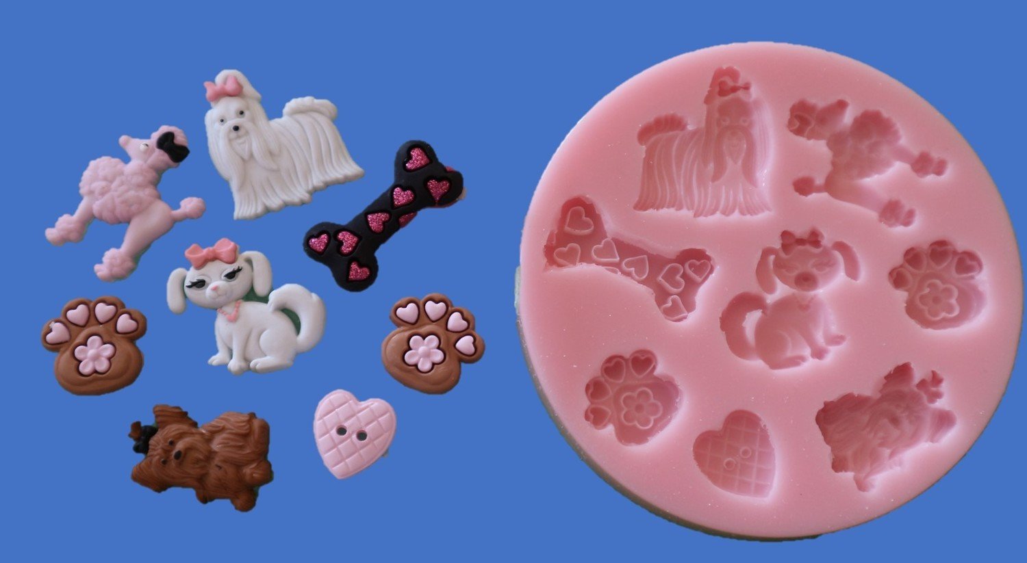 DOGS AND HEARTS SET SILICONE MOULD