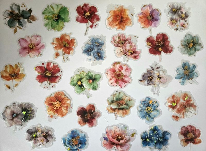 EMLEMS GOLD TRIMMED FLOWER STICKERS X 30