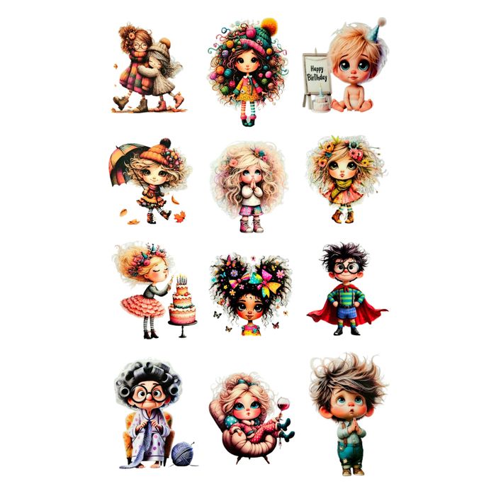 EMLEMS WHIMSICAL CHARACTERS UV DTF TRANSFERS X 12