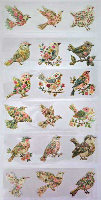 EMLEMS EMBROIDERED BIRDS UV DTF TRANSFERS X 18