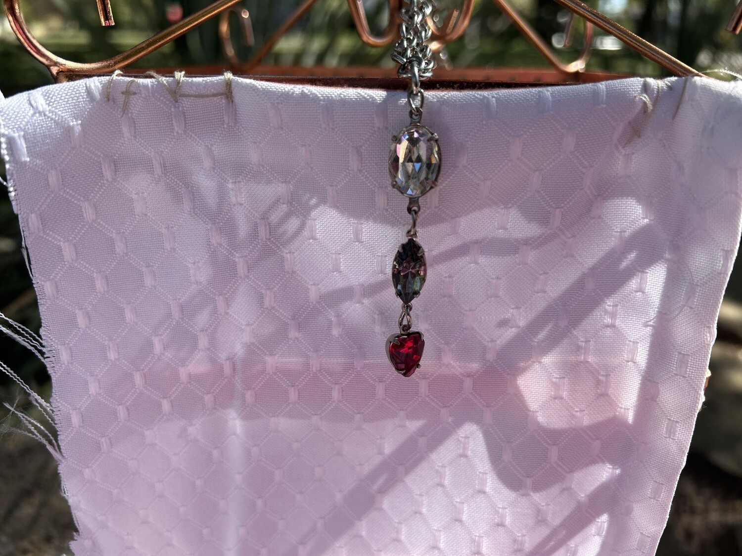Red heart with grey and white crystal necklace