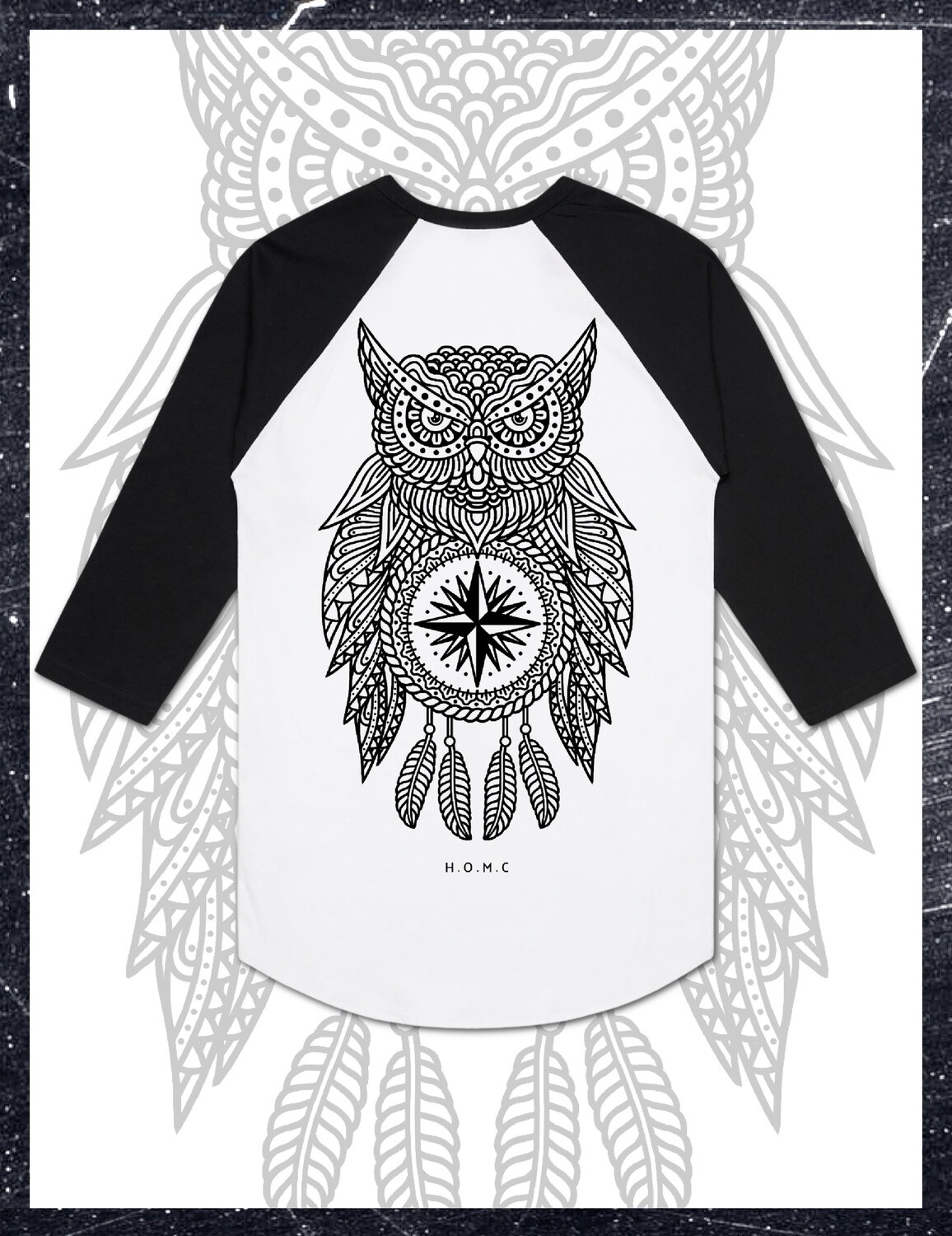 Owl Mandala 3/4 Sleeved Raglan