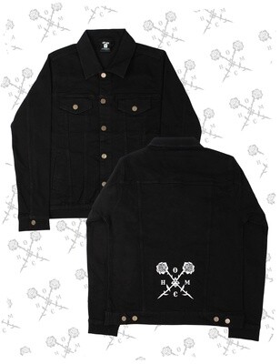 Crossed Roses Logo Embroidered Denim Jacket - Black