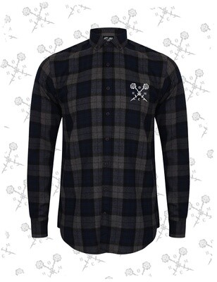 Crossed Roses Logo Slim Fit Flannel Shirt - Navy Check