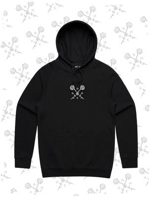 Crossed Roses Logo Embroidered Pullover Hoodie - Black