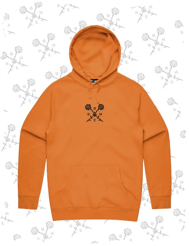 Crossed Roses Logo Embroidered Pullover Hoodie - Pumpkin