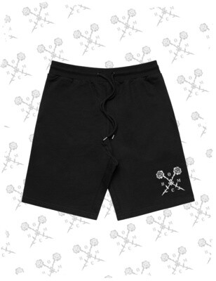 Crossed Roses Logo Embroidered Shorts - Black
