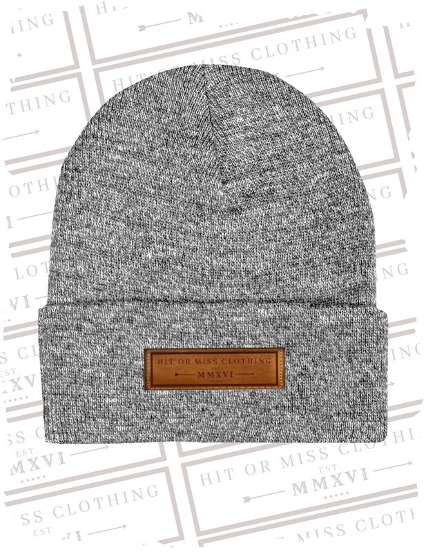 Leather Patch Beanie - Dark Grey