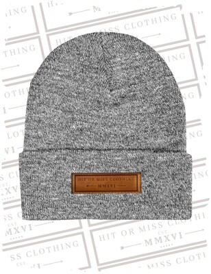 Leather Patch Beanie - Dark Grey