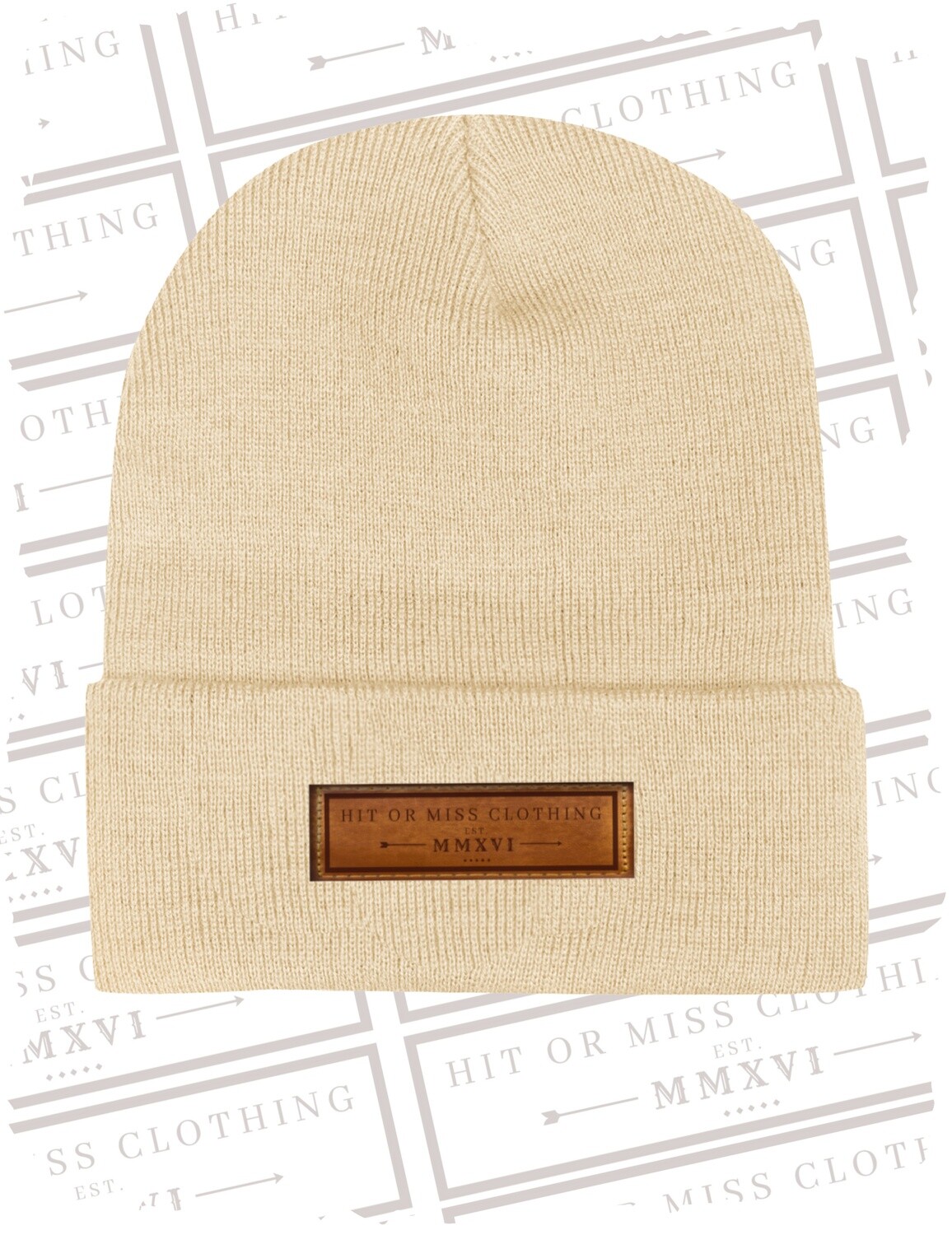 Leather Patch Beanie - Cream