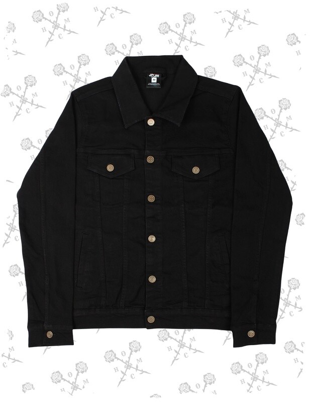 Crossed Roses Logo Embroidered Denim Jacket - Black