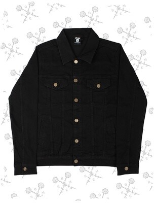 Crossed Roses Logo Embroidered Denim Jacket - Black