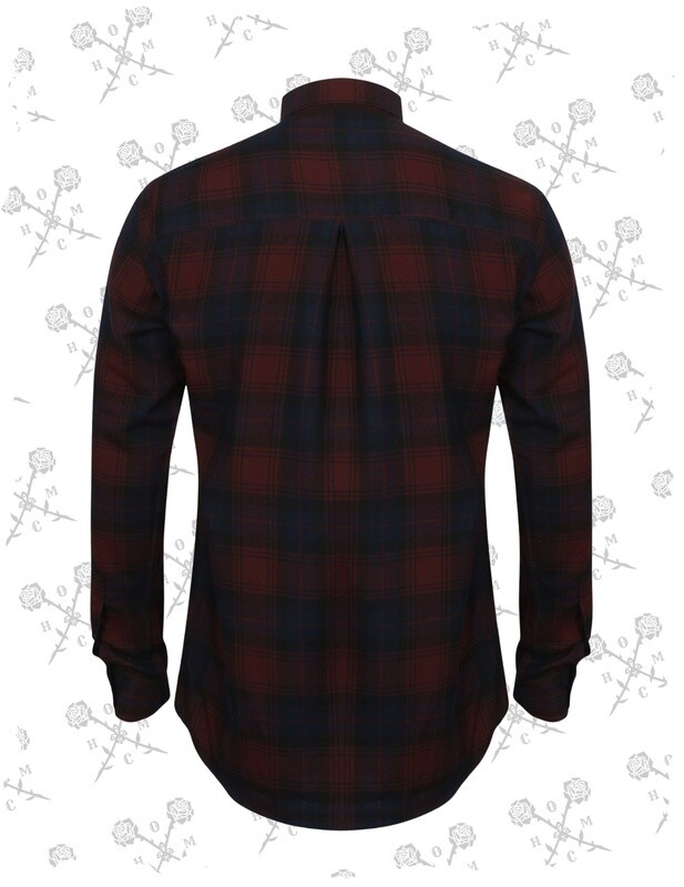 Crossed Roses Logo Slim Fit Flannel Shirt - Burgundy Check