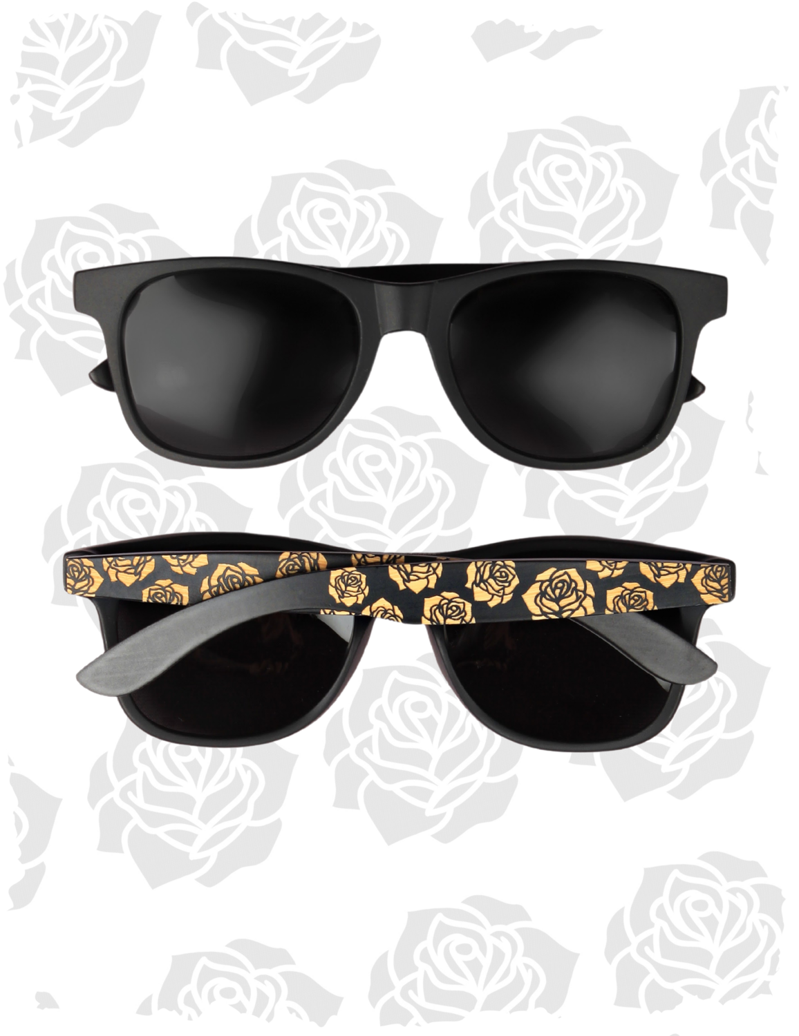 Rose Pattern Sunglasses - Black