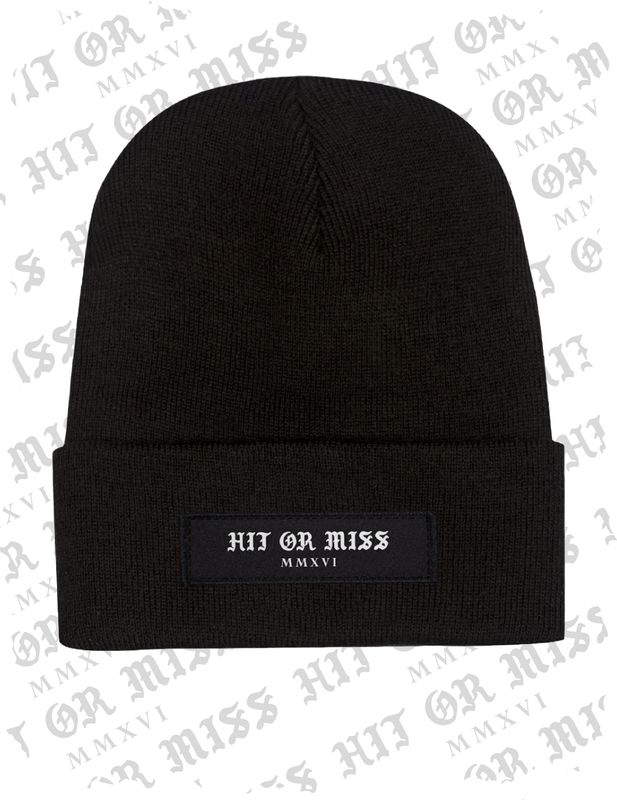 Label Logo Patch Beanie - Black